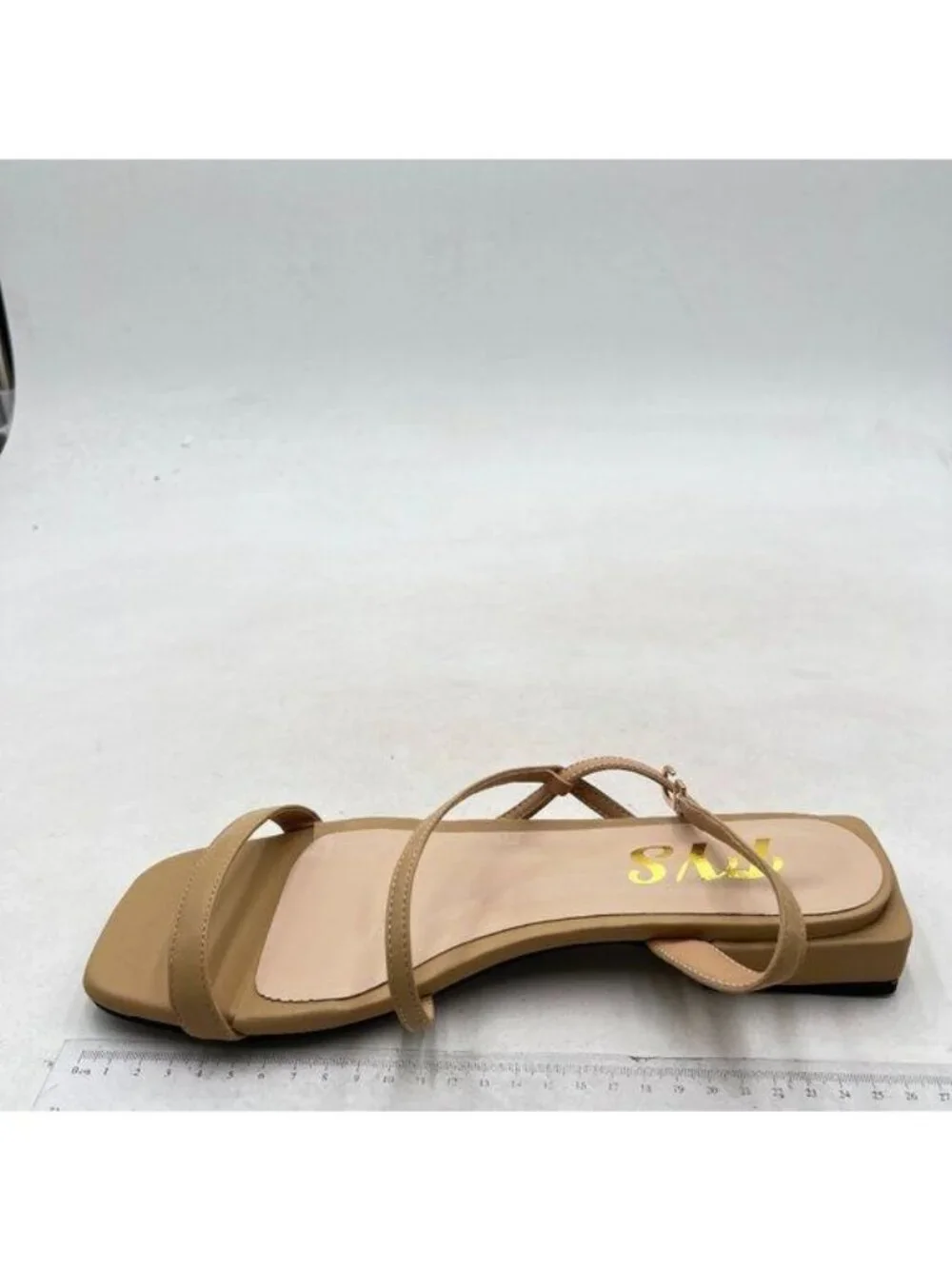 FYS Women Square Open Toe Sandals Flat Heel Strappy Slingbacks Summer Nude
